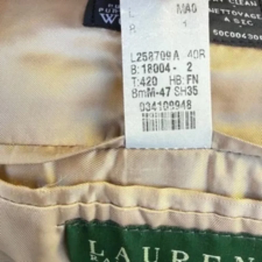 Lauren Ralph Lauren Blazer Mens 40R Glen Plaid 100% Wool Brown Sport Coat Jacket